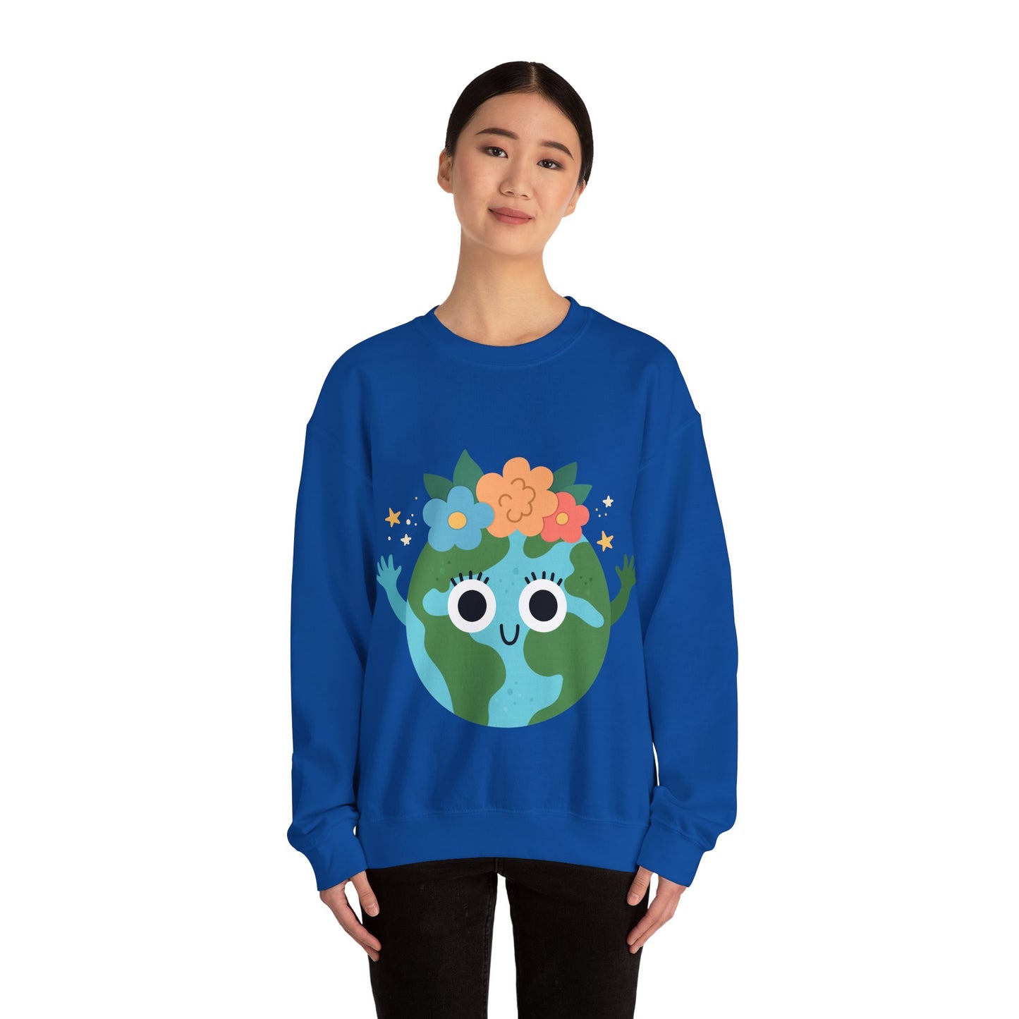 Cute Earth Floral Cartoon Crewneck Sweatshirt
