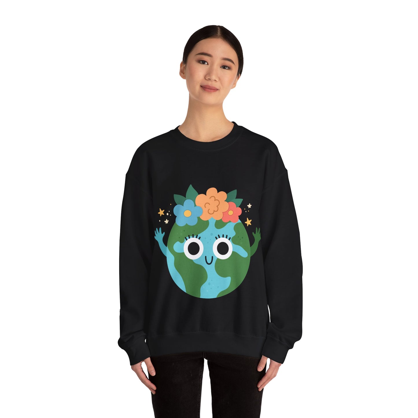 Cute Earth Floral Cartoon Crewneck Sweatshirt