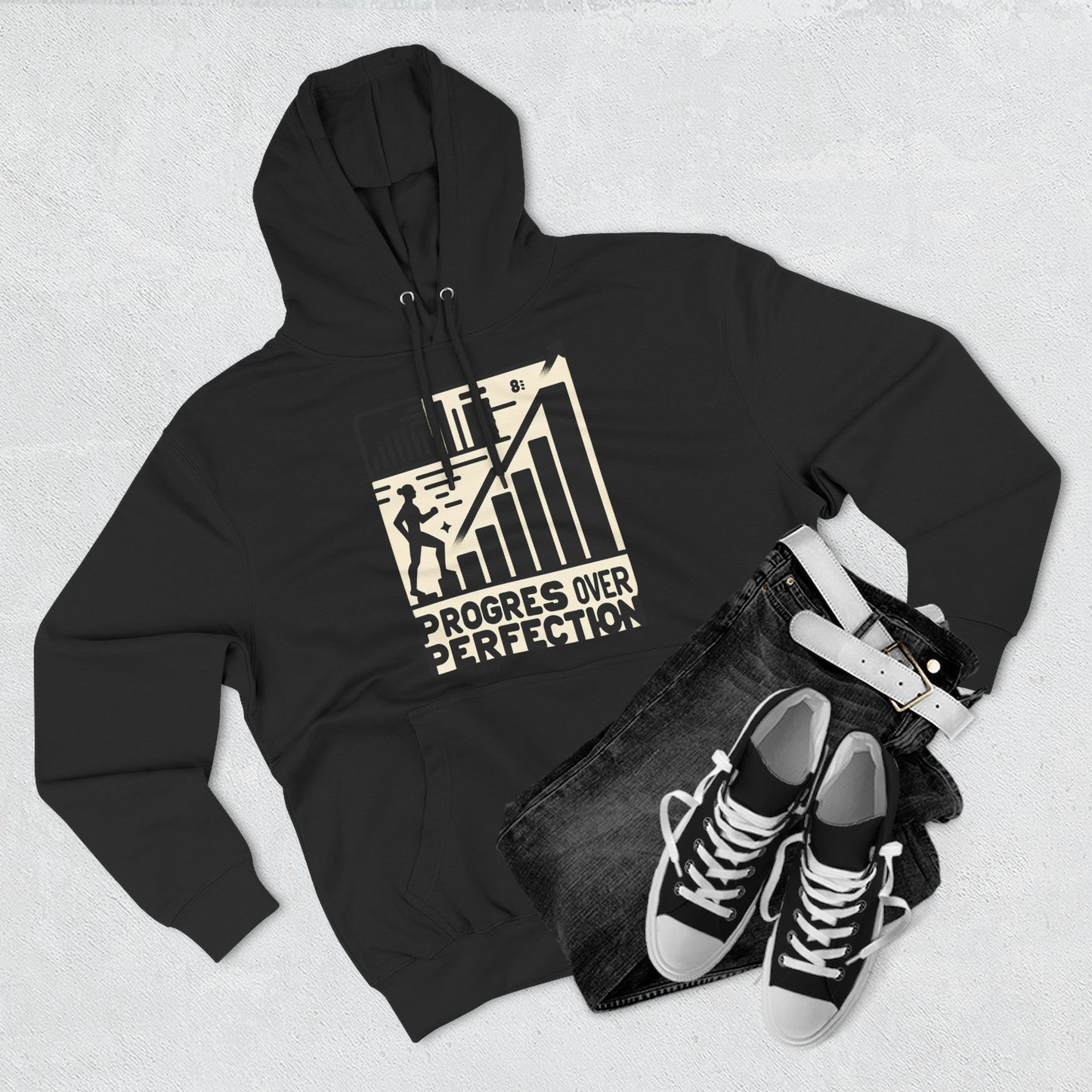 Motivational Fleece Hoodie: Progress Over Perfection, Cozy Sweatshirt, Gift for Achievers, Workout Apparel, Inspirational Fashion