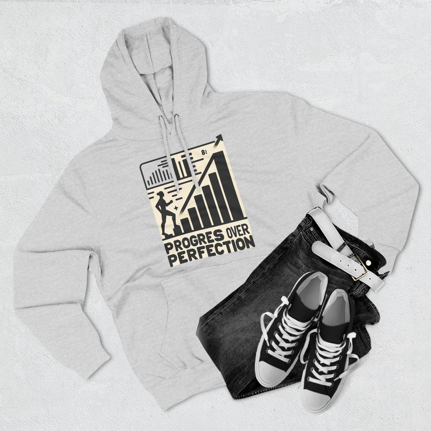 Motivational Fleece Hoodie: Progress Over Perfection, Cozy Sweatshirt, Gift for Achievers, Workout Apparel, Inspirational Fashion