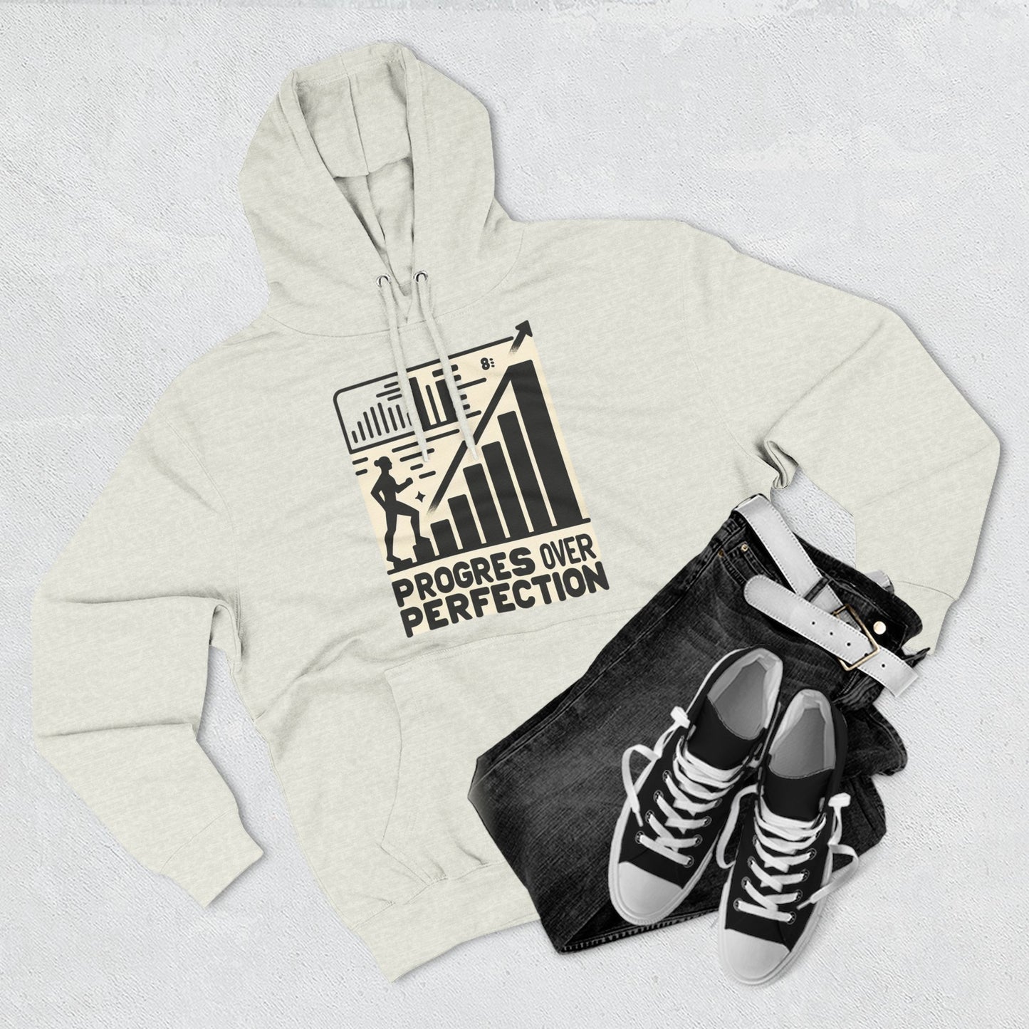 Motivational Fleece Hoodie: Progress Over Perfection, Cozy Sweatshirt, Gift for Achievers, Workout Apparel, Inspirational Fashion