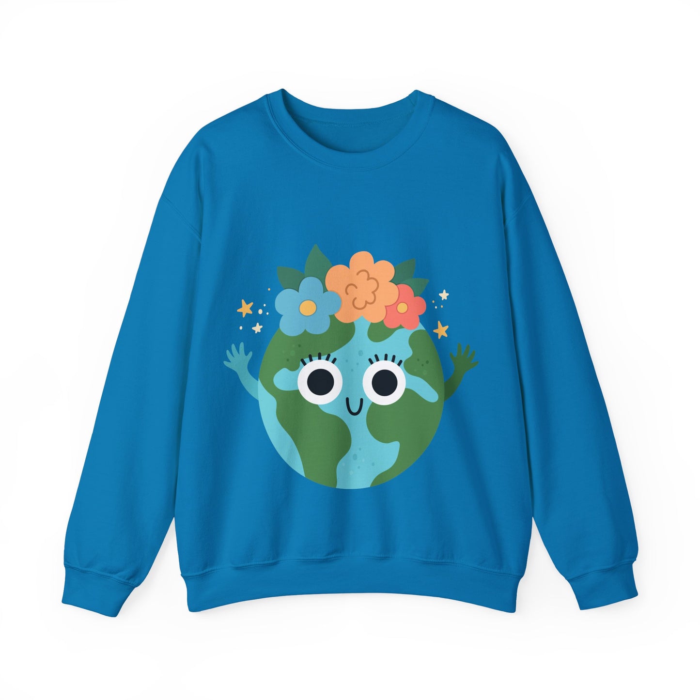 Cute Earth Floral Cartoon Crewneck Sweatshirt