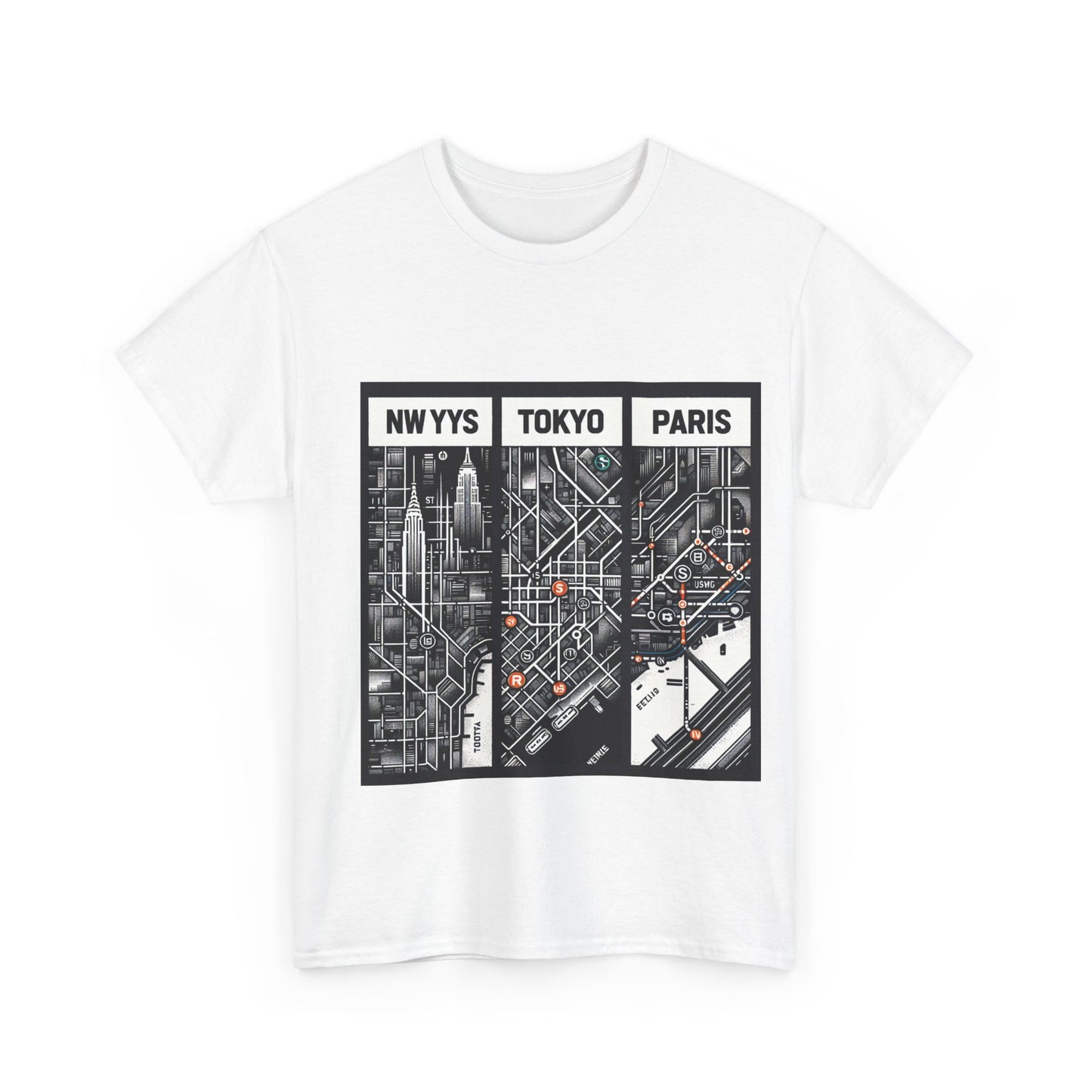 Urban City Map Tee - N.Y., Tokyo & Paris Graphic Shirt, Travel Lover Gift, Casual Wear, Streetwear, Unisex Cotton T-Shirt