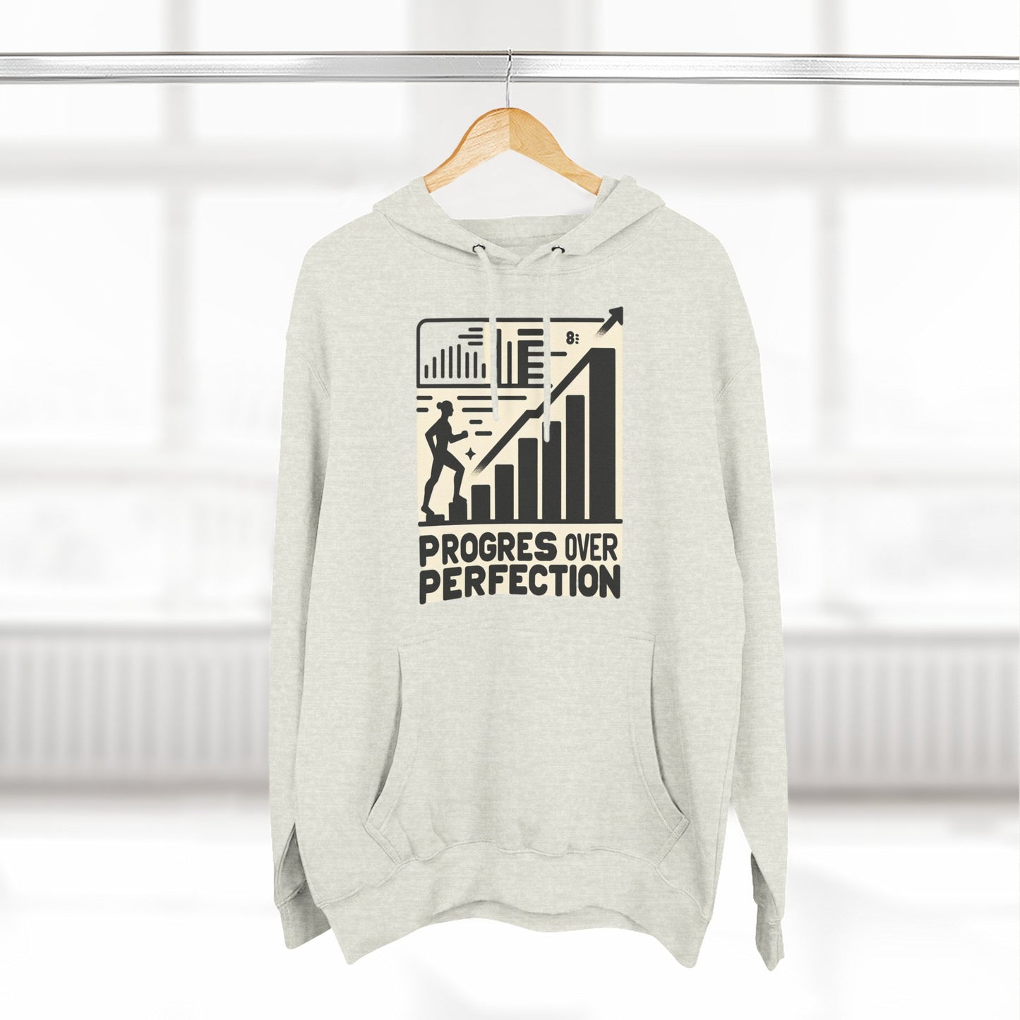 Motivational Fleece Hoodie: Progress Over Perfection, Cozy Sweatshirt, Gift for Achievers, Workout Apparel, Inspirational Fashion