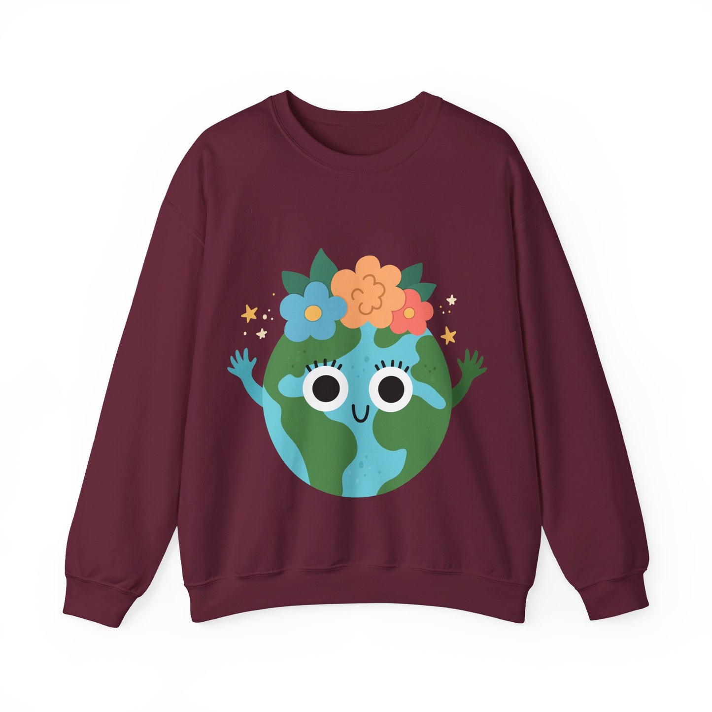 Cute Earth Floral Cartoon Crewneck Sweatshirt