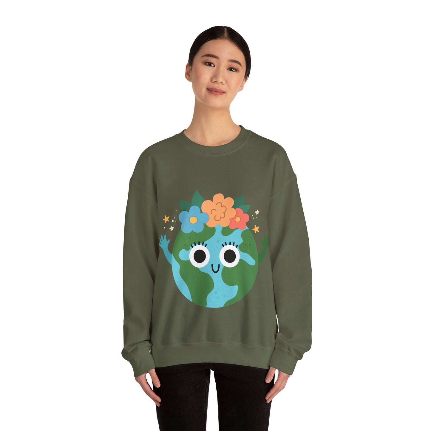 Cute Earth Floral Cartoon Crewneck Sweatshirt