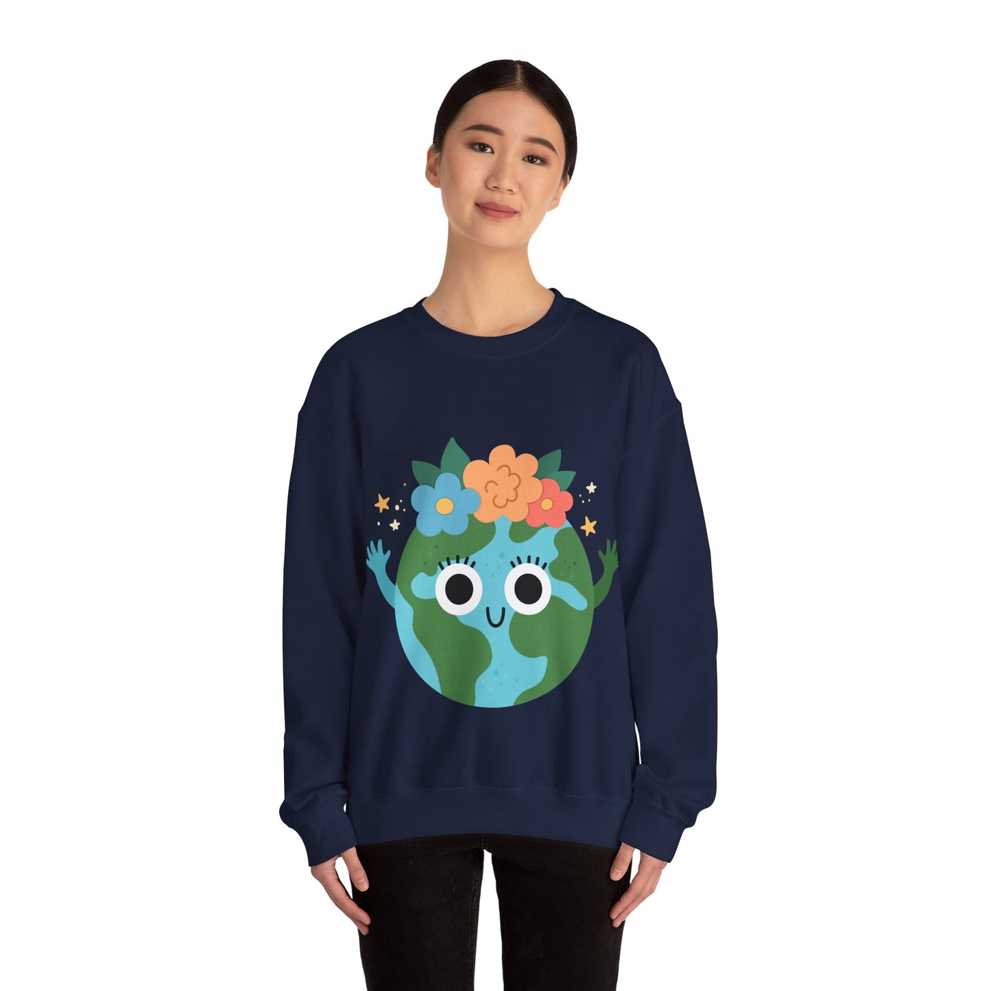 Cute Earth Floral Cartoon Crewneck Sweatshirt