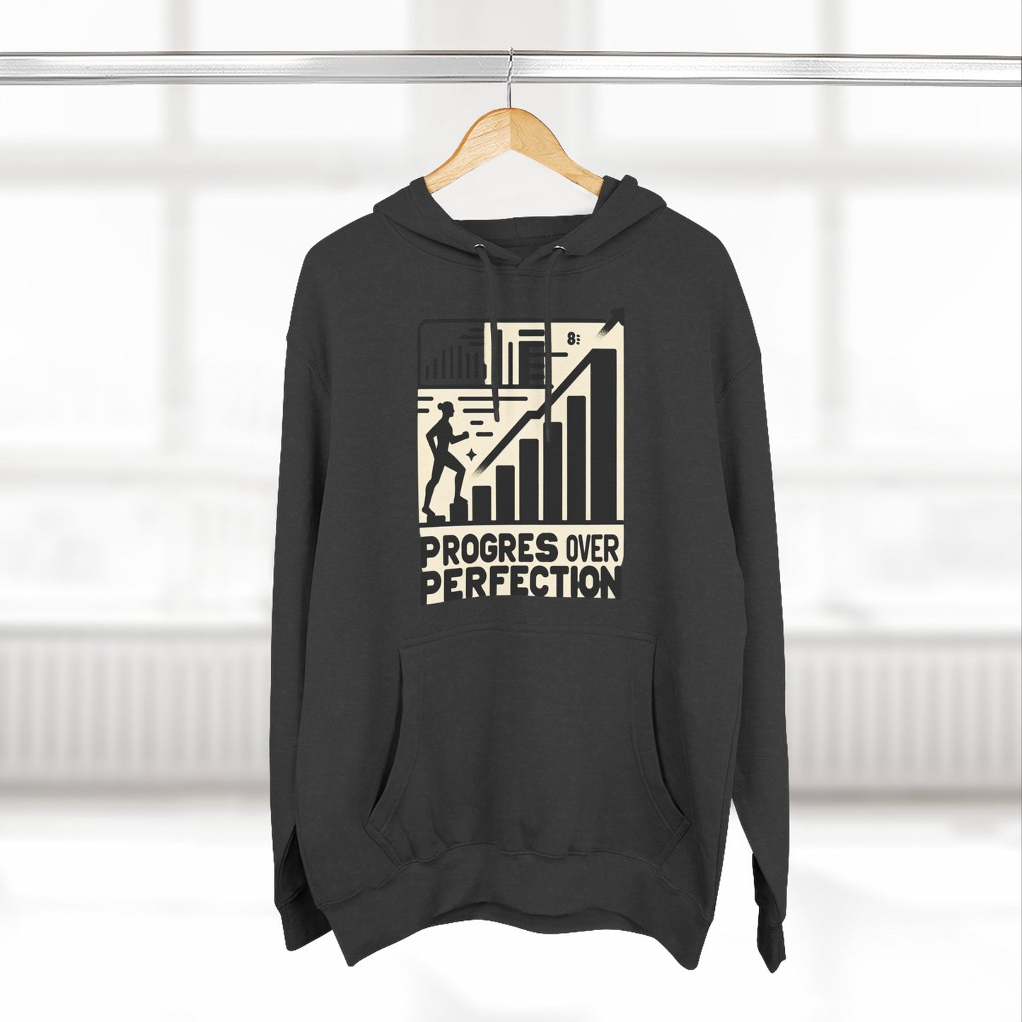 Motivational Fleece Hoodie: Progress Over Perfection, Cozy Sweatshirt, Gift for Achievers, Workout Apparel, Inspirational Fashion