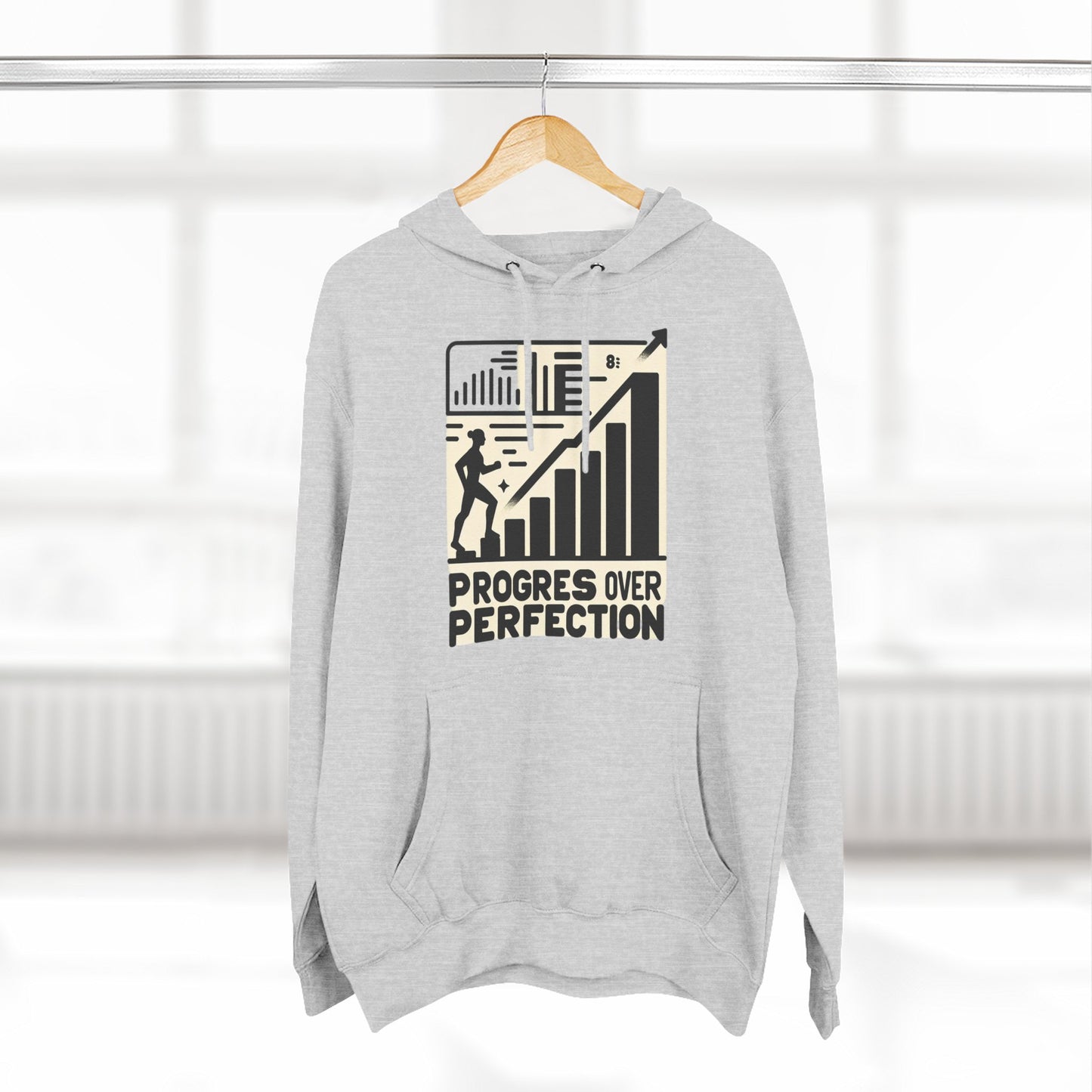 Motivational Fleece Hoodie: Progress Over Perfection, Cozy Sweatshirt, Gift for Achievers, Workout Apparel, Inspirational Fashion