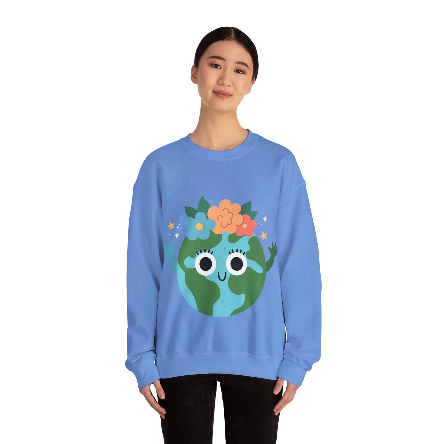 Cute Earth Floral Cartoon Crewneck Sweatshirt