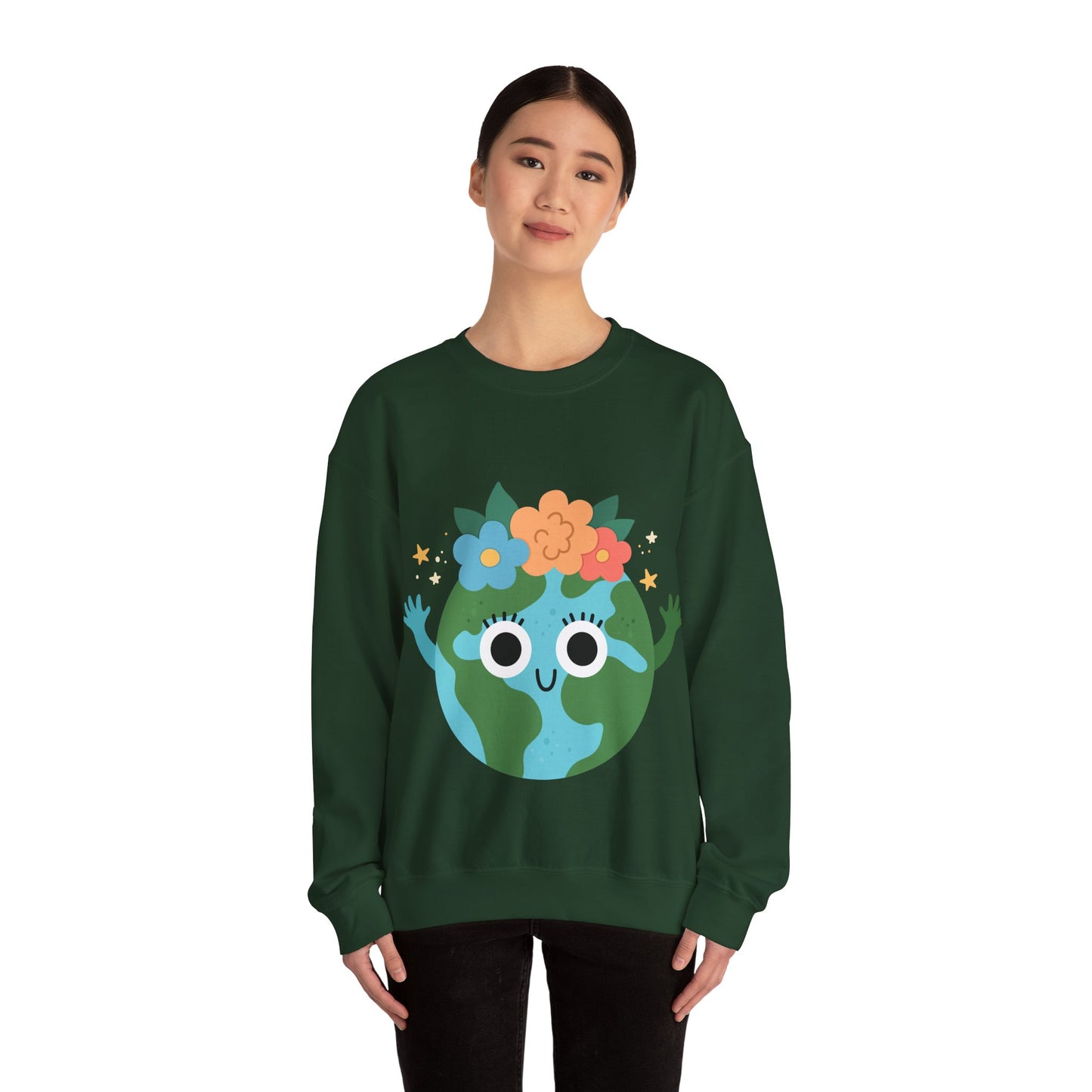 Cute Earth Floral Cartoon Crewneck Sweatshirt