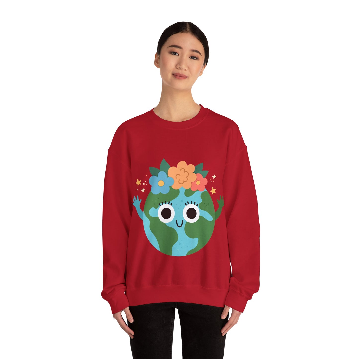 Cute Earth Floral Cartoon Crewneck Sweatshirt