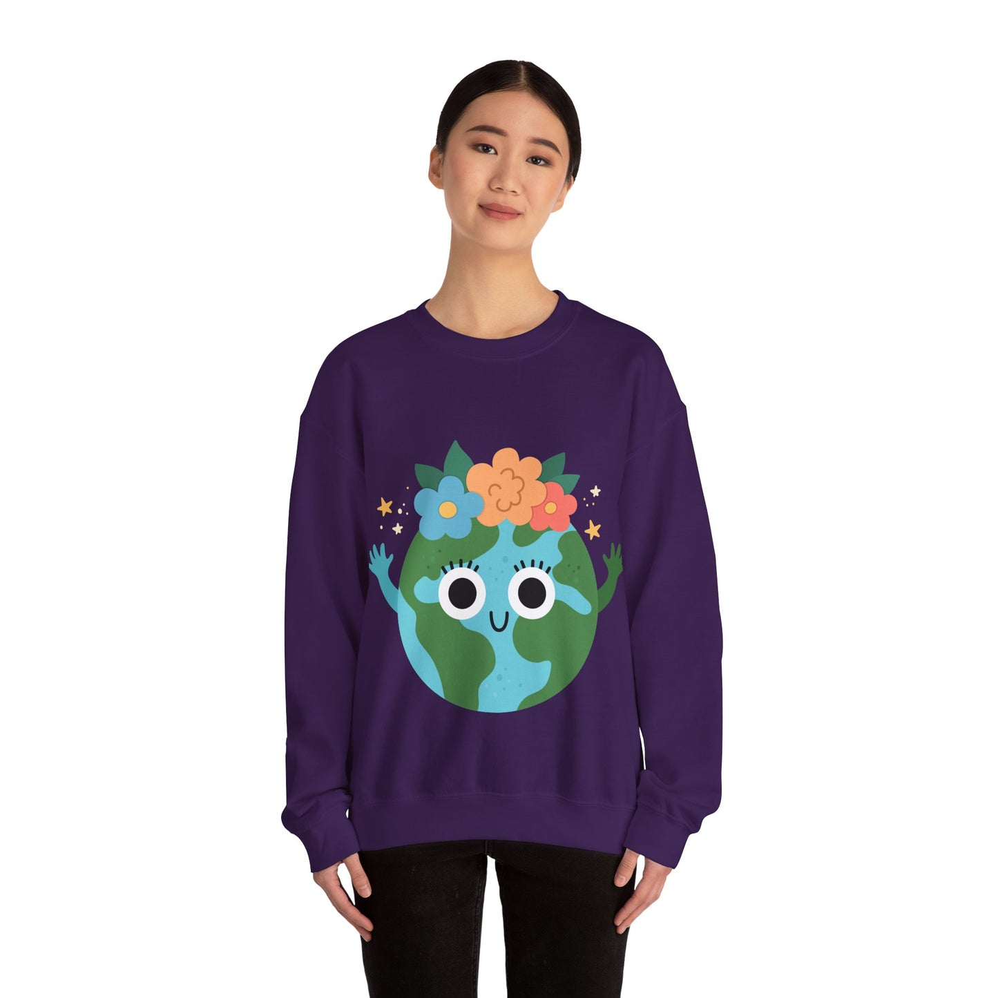 Cute Earth Floral Cartoon Crewneck Sweatshirt