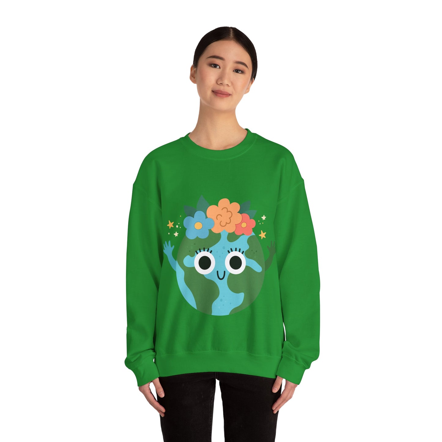 Cute Earth Floral Cartoon Crewneck Sweatshirt