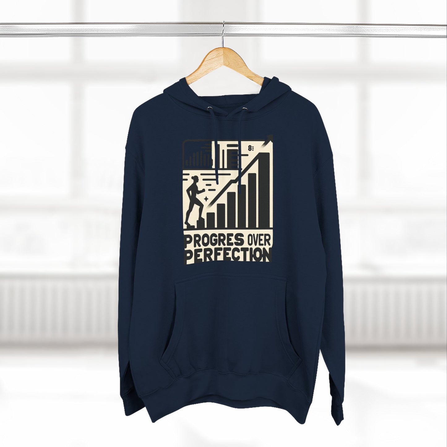 Motivational Fleece Hoodie: Progress Over Perfection, Cozy Sweatshirt, Gift for Achievers, Workout Apparel, Inspirational Fashion