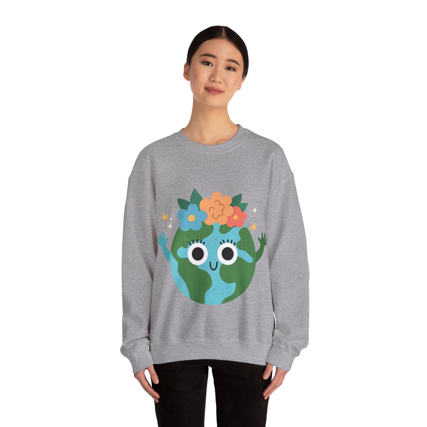 Cute Earth Floral Cartoon Crewneck Sweatshirt
