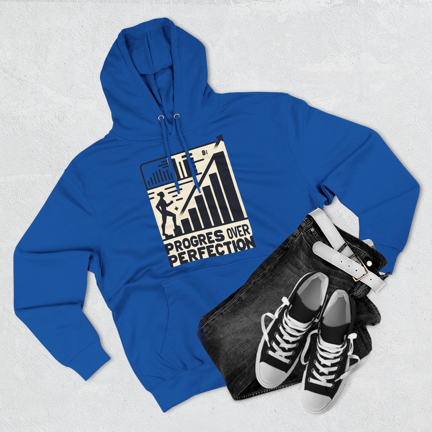 Motivational Fleece Hoodie: Progress Over Perfection, Cozy Sweatshirt, Gift for Achievers, Workout Apparel, Inspirational Fashion
