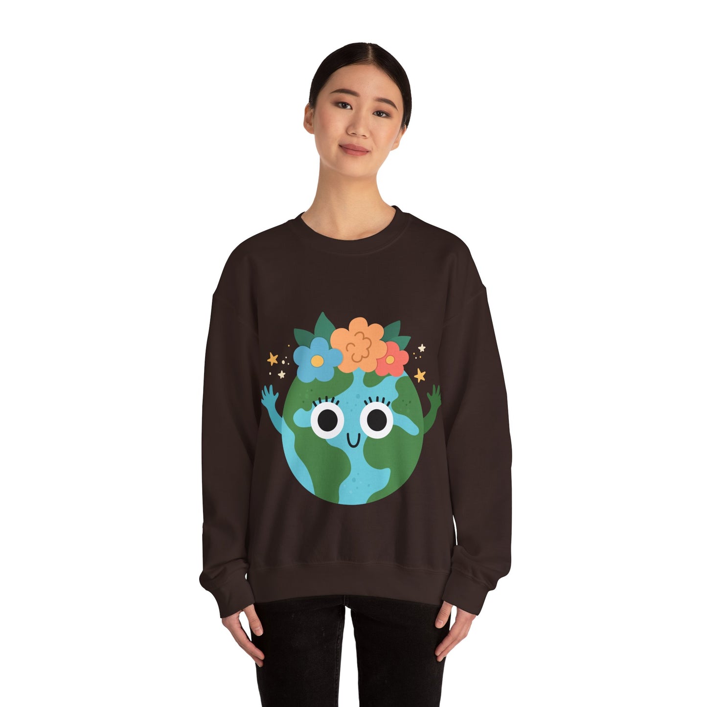 Cute Earth Floral Cartoon Crewneck Sweatshirt