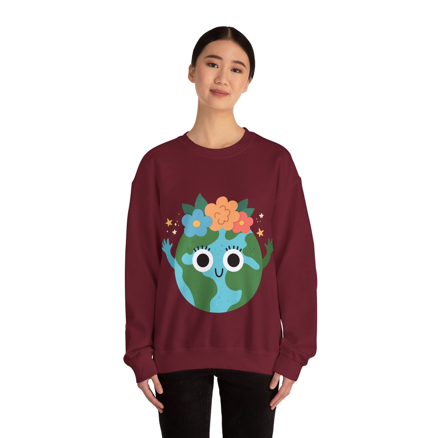 Cute Earth Floral Cartoon Crewneck Sweatshirt