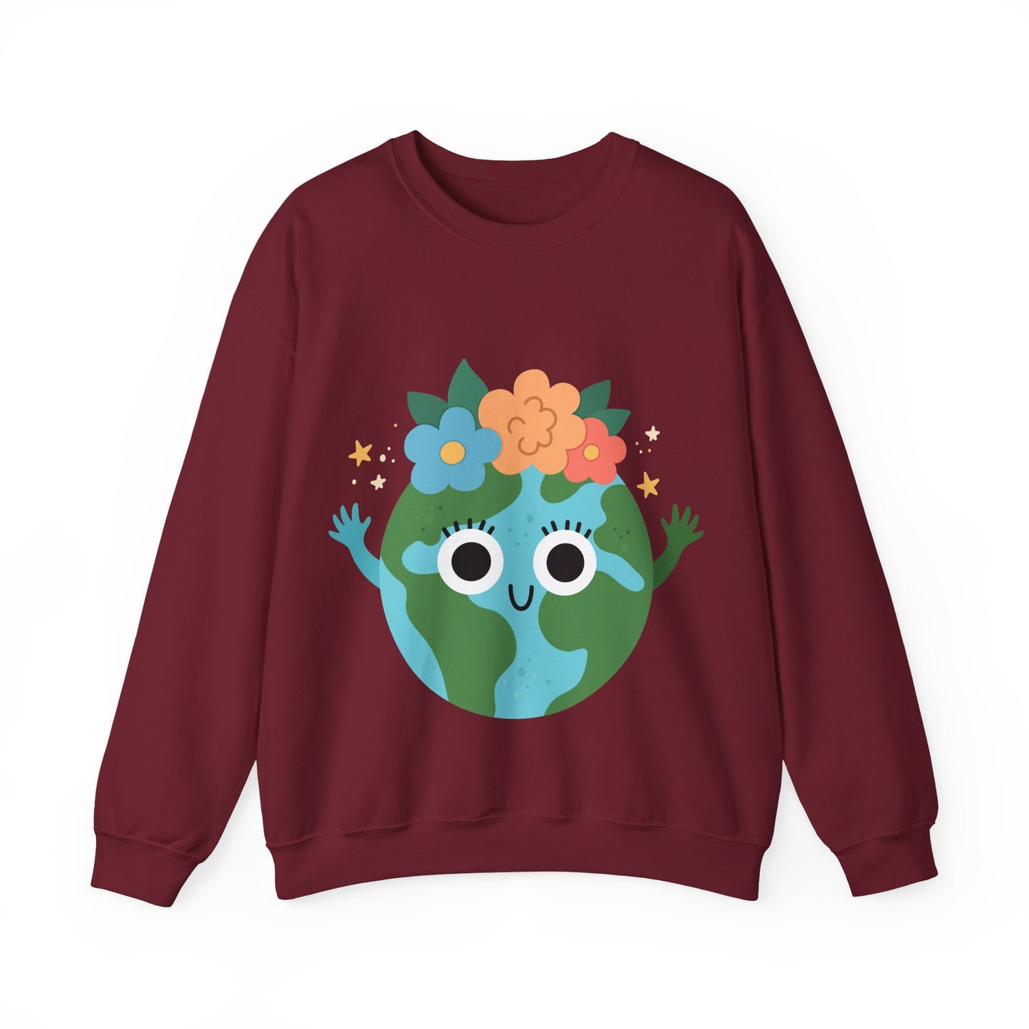 Cute Earth Floral Cartoon Crewneck Sweatshirt