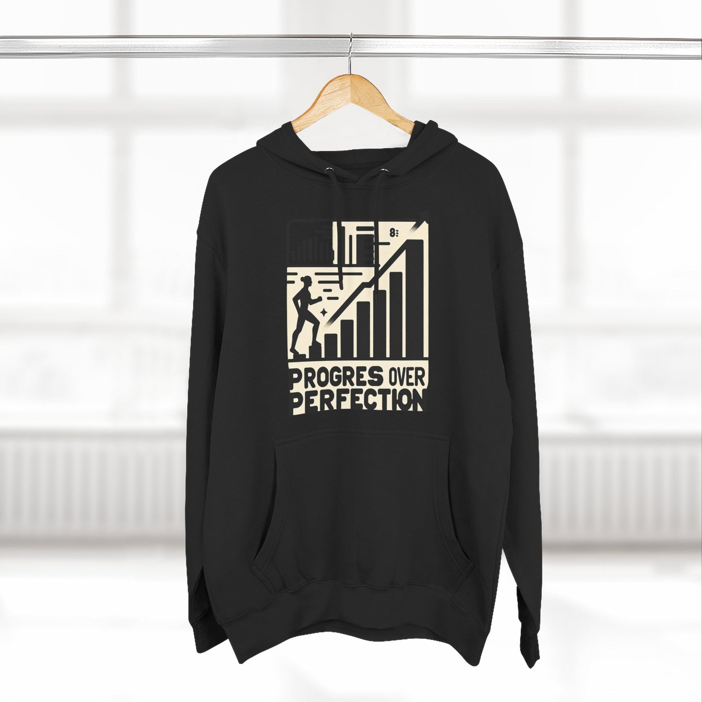 Motivational Fleece Hoodie: Progress Over Perfection, Cozy Sweatshirt, Gift for Achievers, Workout Apparel, Inspirational Fashion