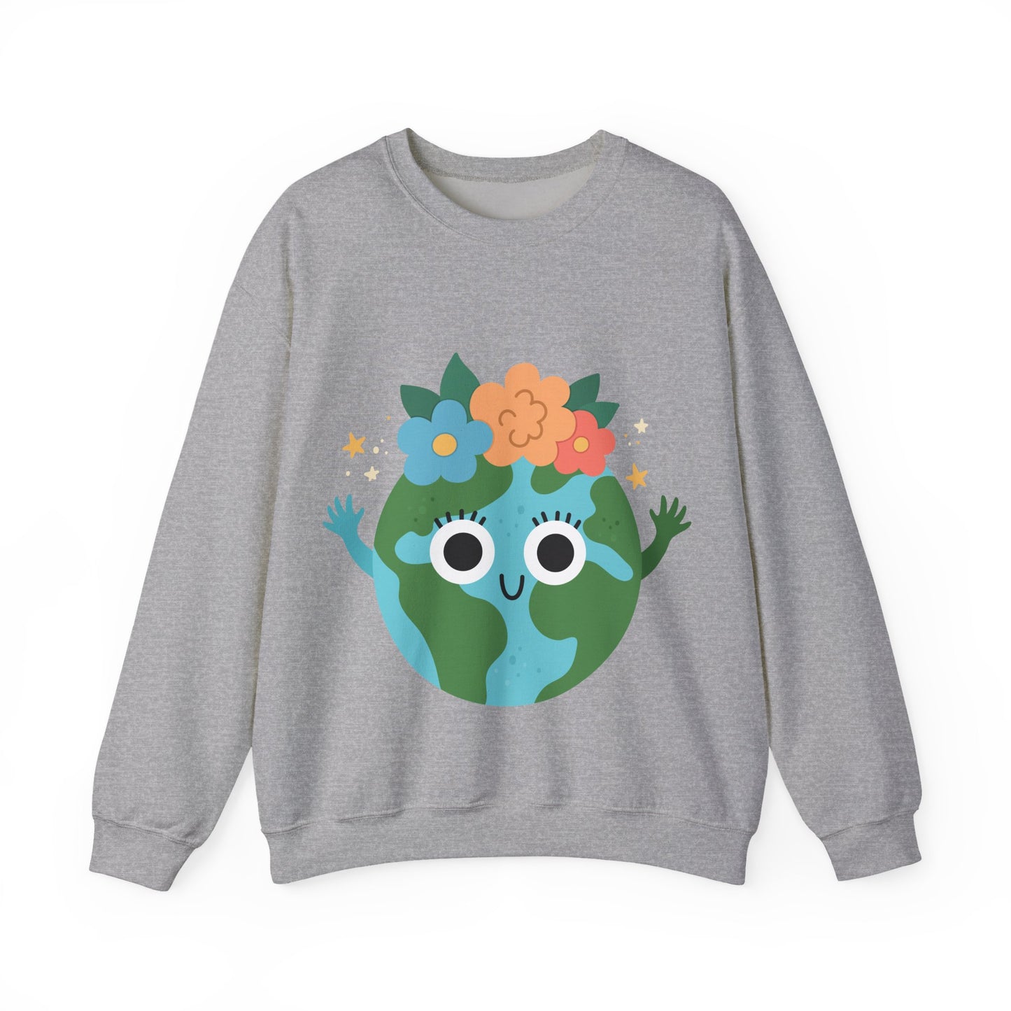 Cute Earth Floral Cartoon Crewneck Sweatshirt