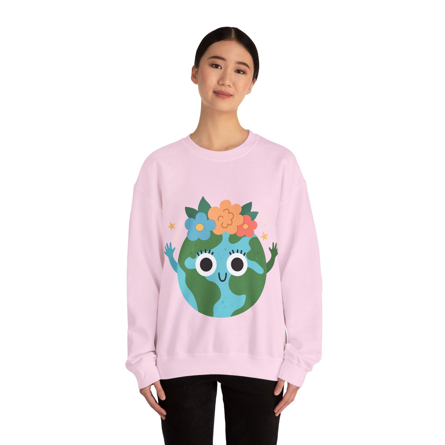 Cute Earth Floral Cartoon Crewneck Sweatshirt