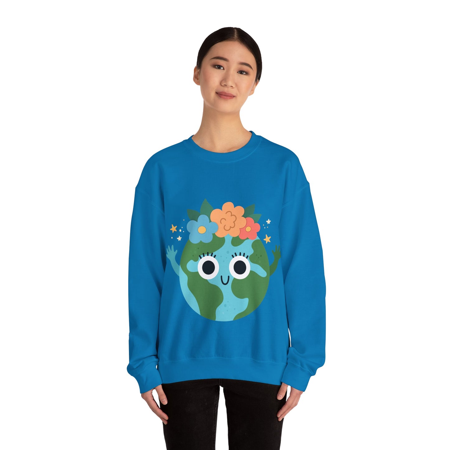 Cute Earth Floral Cartoon Crewneck Sweatshirt