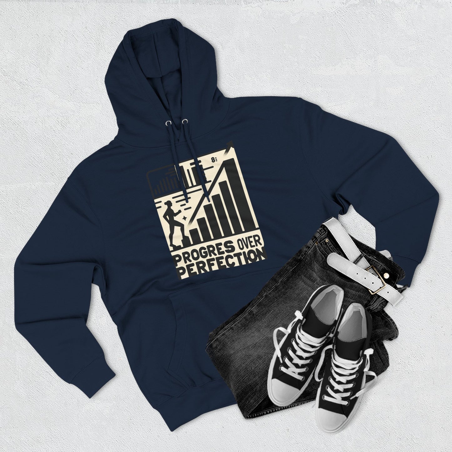 Motivational Fleece Hoodie: Progress Over Perfection, Cozy Sweatshirt, Gift for Achievers, Workout Apparel, Inspirational Fashion