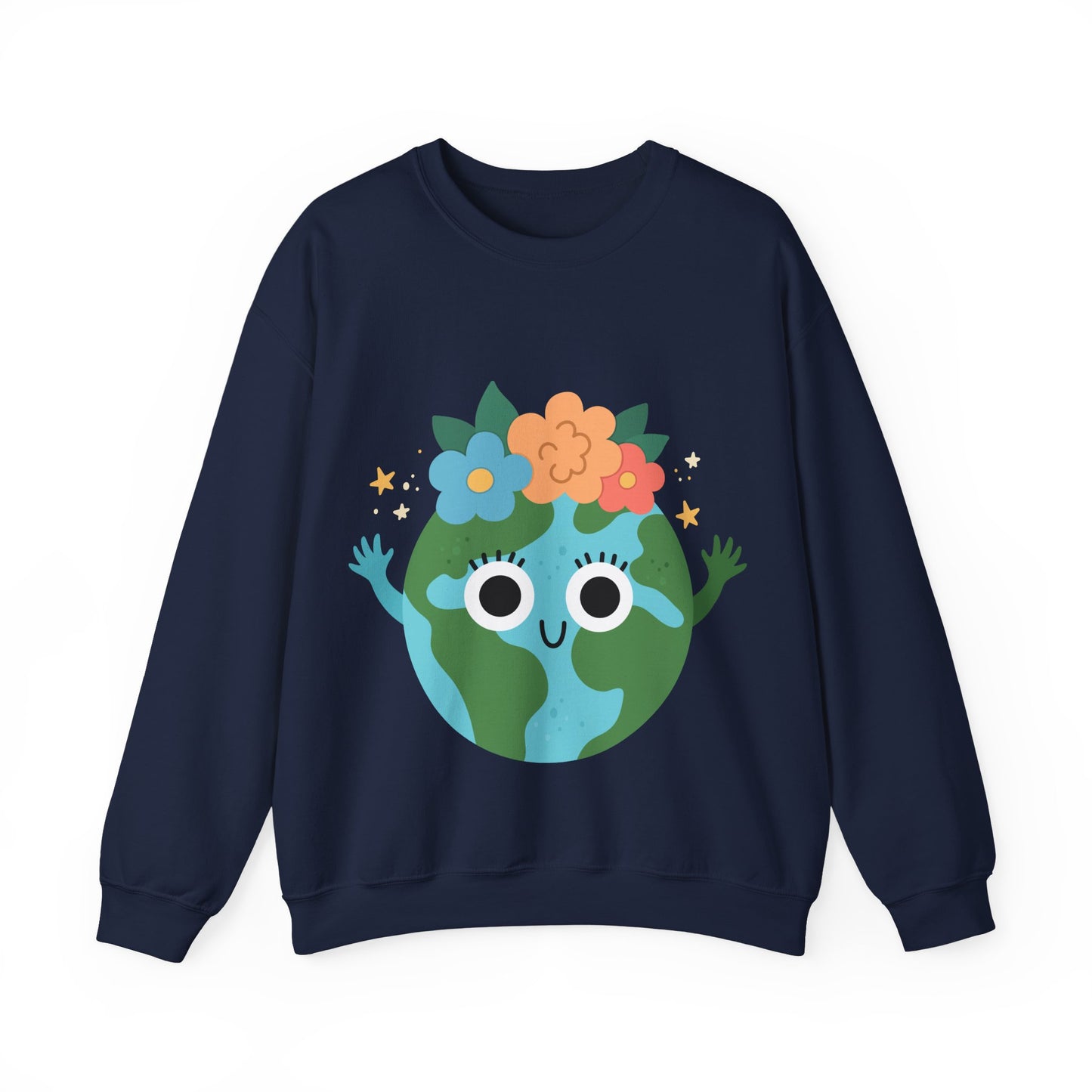Cute Earth Floral Cartoon Crewneck Sweatshirt