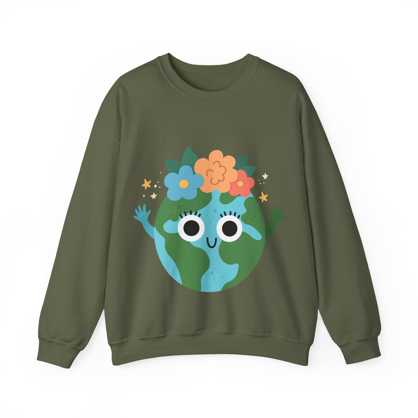 Cute Earth Floral Cartoon Crewneck Sweatshirt