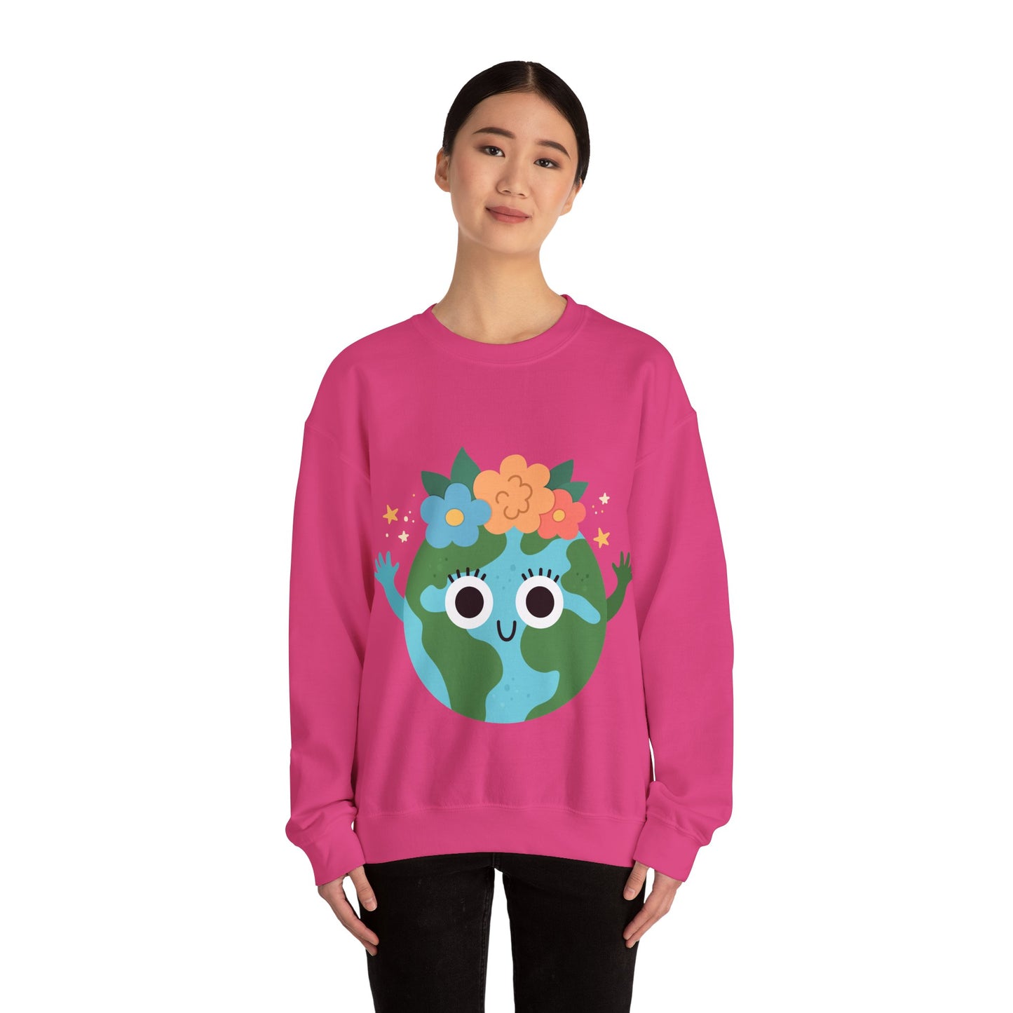 Cute Earth Floral Cartoon Crewneck Sweatshirt