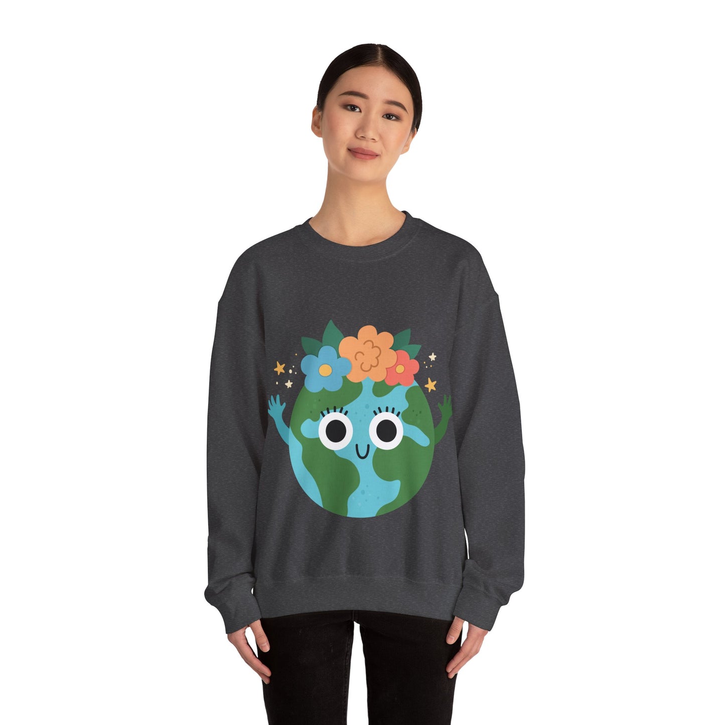 Cute Earth Floral Cartoon Crewneck Sweatshirt