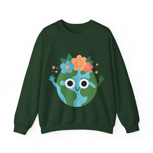 Cute Earth Floral Cartoon Crewneck Sweatshirt