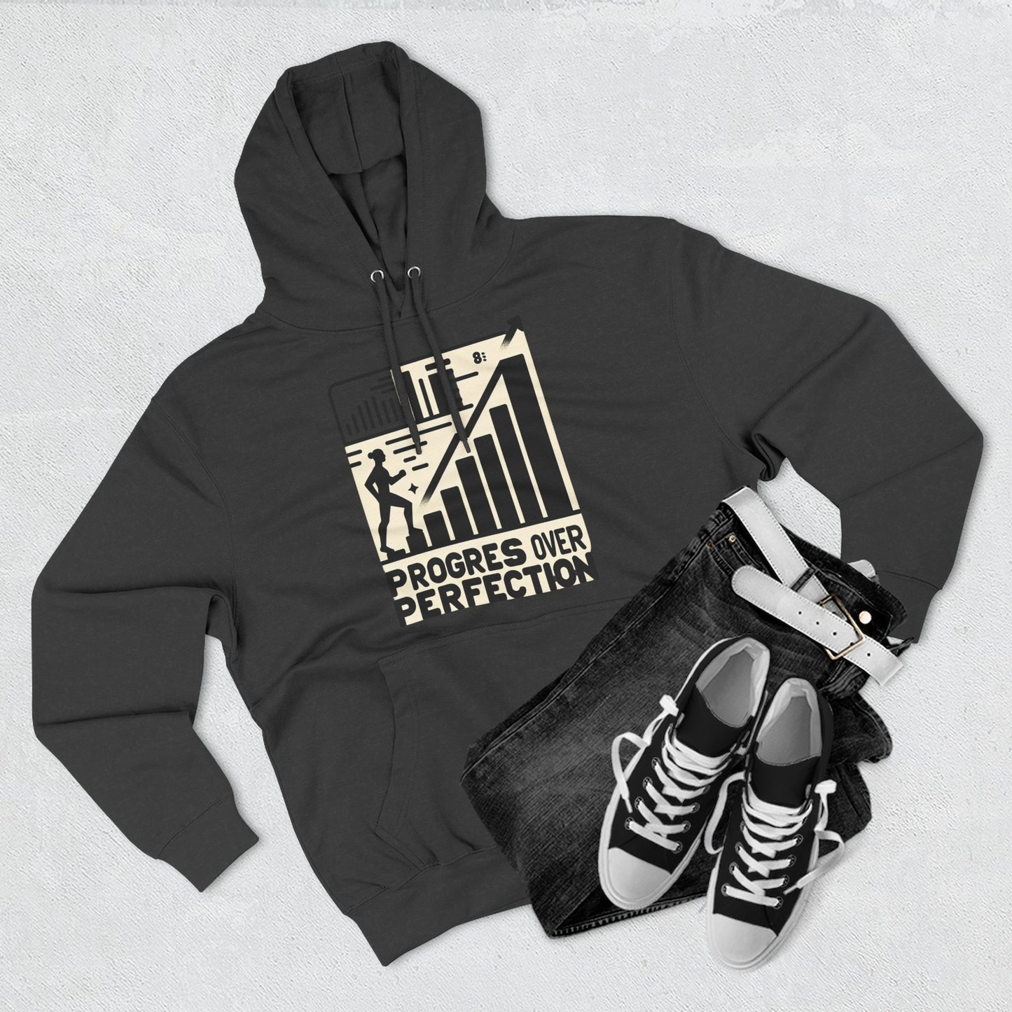 Motivational Fleece Hoodie: Progress Over Perfection, Cozy Sweatshirt, Gift for Achievers, Workout Apparel, Inspirational Fashion