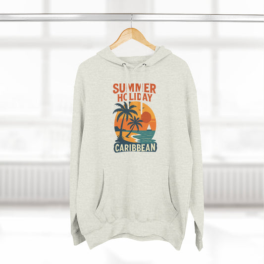 Caribbean Summer Holiday Hoodie, Tropical Fleece Pullover, Beach Vibes Sweatshirt, Vacation Apparel, Gift for Travelers