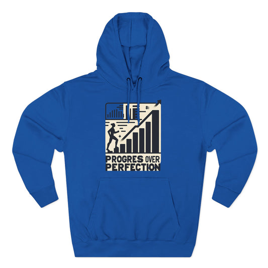 Motivational Fleece Hoodie: Progress Over Perfection, Cozy Sweatshirt, Gift for Achievers, Workout Apparel, Inspirational Fashion
